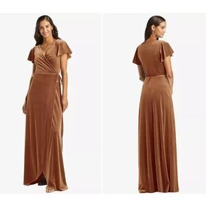 After Six FLUTTER SLEEVE VELVET WRAP MAXI DRESS WITH POCKETS‎